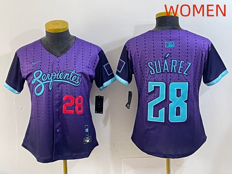 Women 2025 Arizona Diamondback #28 Suarez Purple Joint Name Nike MLB Jersey style 3